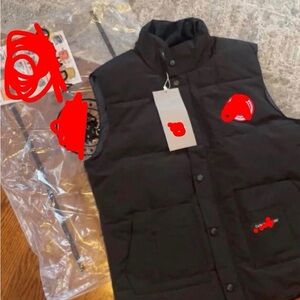 Black Puffer Vest with Red Logo